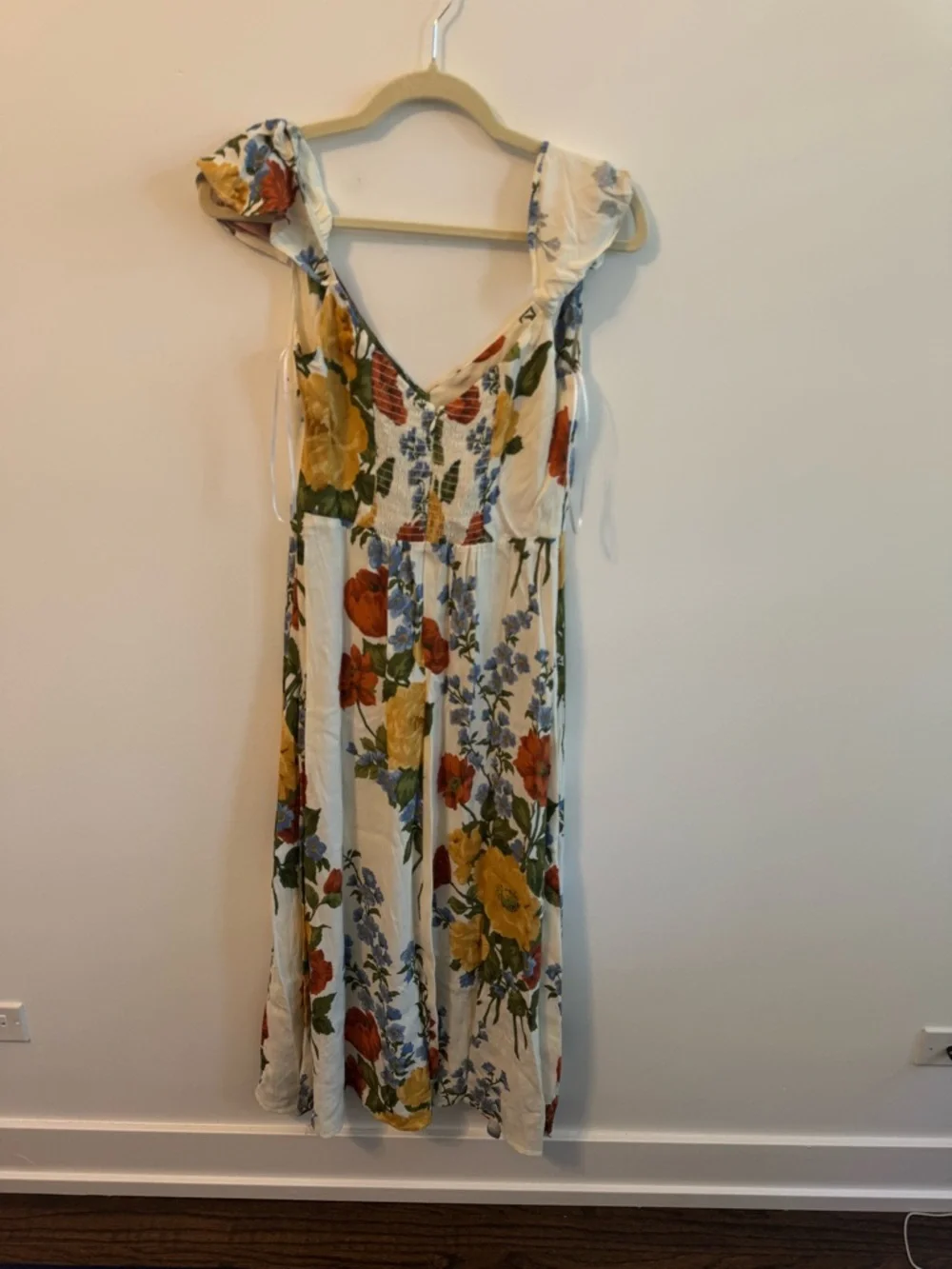 Reformation White Floral Midi Dress with Yellow, Red & Blue Blooms - Picture 11 of 12